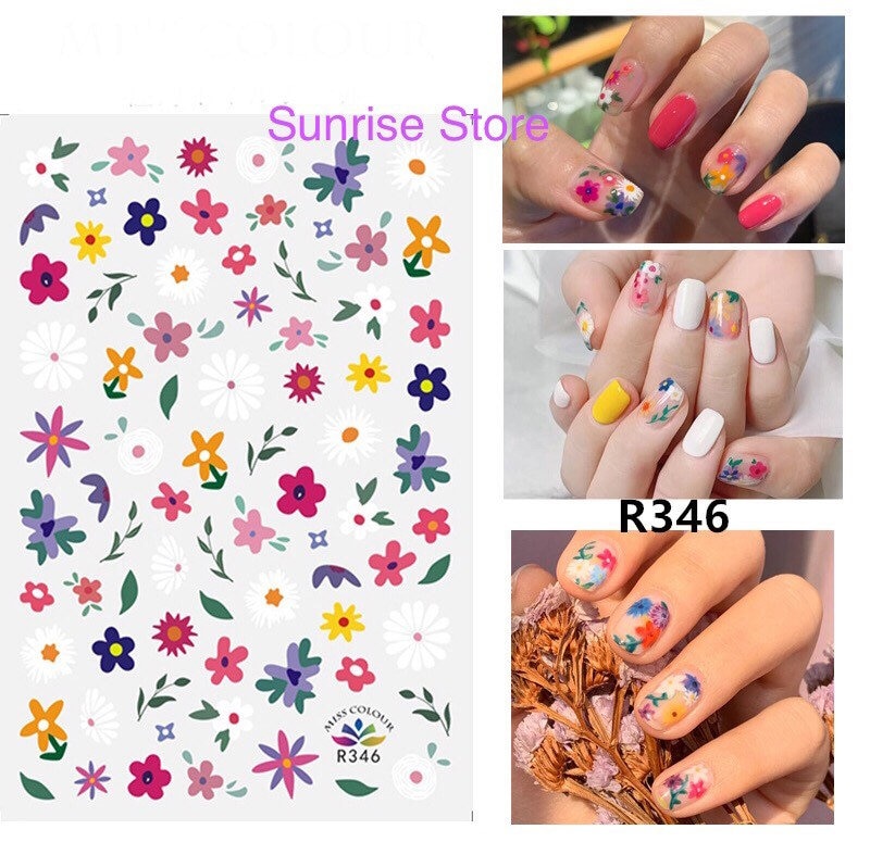 3D Nail Art Sticker Multi Farbe Blumen Blätter Decals 346 Maniküre Diy Peel & Stick von SunriseStoreUSA