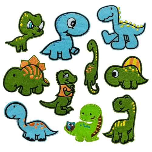 10 Stück entzückende Baby-Dinosaurier-Stickerei-Flicken zum Aufbügeln, Cartoon-Tiere, Kinder-Stoffabzeichen, Schwarz und Weiß von Sunshine Patch