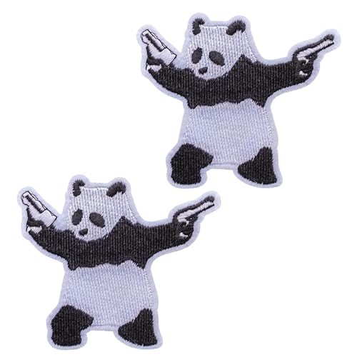 2 Stück Panda bestickte Aufnäher zum Aufbügeln, Tierkämpfer, Cartoon, Stoffabzeichen von Sunshine Patch