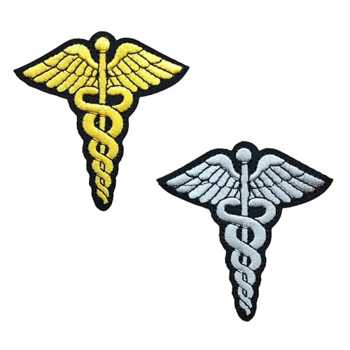 Caduceus Aufnäher zum Aufbügeln, bestickt, für Kleidung, Stoff, Gelb, 2 Stück von Sunshine Patch