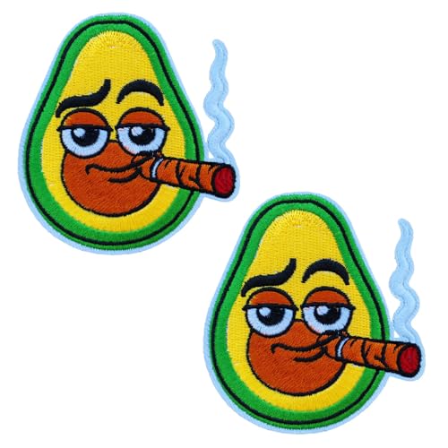 Sunshine Patch 2 Stück Bad Boy Smoking Avocado bestickte Bügelbilder Cartoon Obst Kleidung Stoff Abzeichen (Rauchen) von Sunshine Patch
