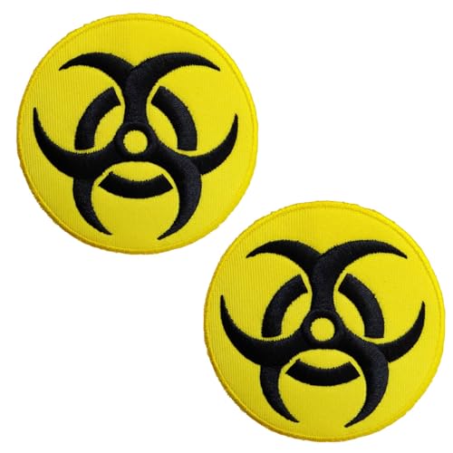 Sunshine Patch 2 Stück Biohazard-Symbol bestickt zum Aufbügeln auf Punk, Biker, Weste, Kleidung, Stoffabzeichen von Sunshine Patch