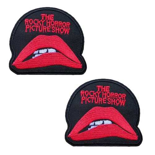 Sunshine Patch 2 Stück The Rocky Horror Picture Show Logo bestickter Aufnäher zum Aufbügeln Halloween Kleidung Zubehör, S_Halloween_018, Rot/Schwarz/Weiß von Sunshine Patch