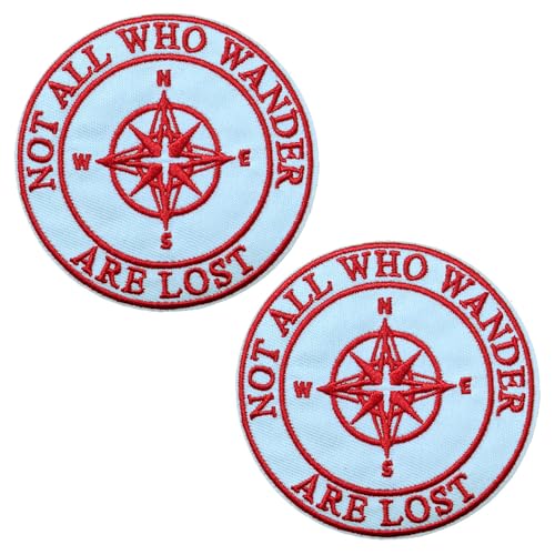 Sunshine Patch 2 x roter Kompass bestickter Aufnäher zum Aufbügeln mit Aufschrift "Not All Who Wander are Lost" von Sunshine Patch