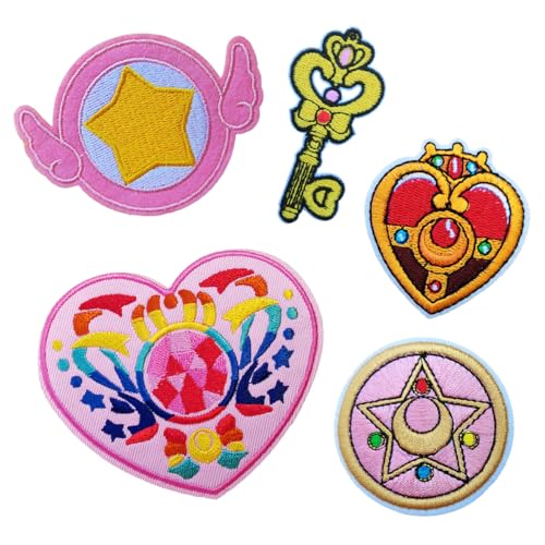 Sunshine Patch 5 Stück Mädchen Mackup Case bestickte Aufnäher zum Aufbügeln Cartoon Spieluhr Mädchen Sachen Kleidung Stoff Abzeichen von Sunshine Patch