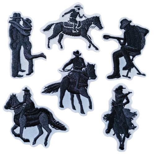 Sunshine Patch Aufnäher zum Aufbügeln, Motiv: Cowboy, Reitpferd, für Gitarre, Jacke, Bekleidungszubehör, 6 Stück von Sunshine Patch