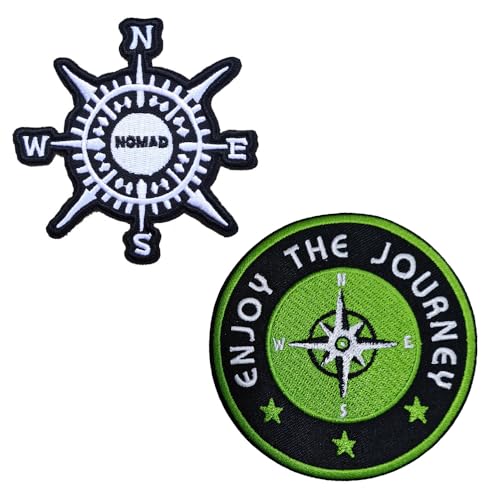 Sunshine Patch Bestickter Aufnäher zum Aufbügeln, Motiv: "Enjoy The Journey", Kompass, Biker, Weste, Stoffabzeichen, 2 Stück von Sunshine Patch