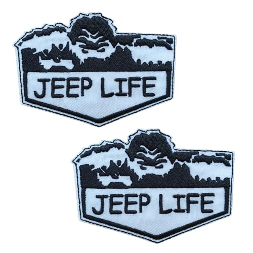 Sunshine Patch Bigfoot Jeep Life bestickte Aufnäher zum Aufbügeln auf Wanderjacke, Jeans, Kleidung, Stoffabzeichen, weiß/schwarz, 2 Stück von Sunshine Patch