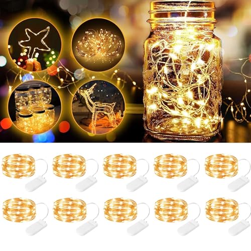 10 Stück LED Mini Lichterkette mit Batterie,DIY kleine Lichterketten,Warmweiß 2M 20 LEDs Micro Kupferdraht Lichter,Mini Lichterketten Batteriebetrieb,LED Lichterkette für Weihnachten Beleuchtung Deko von Sunshine smile