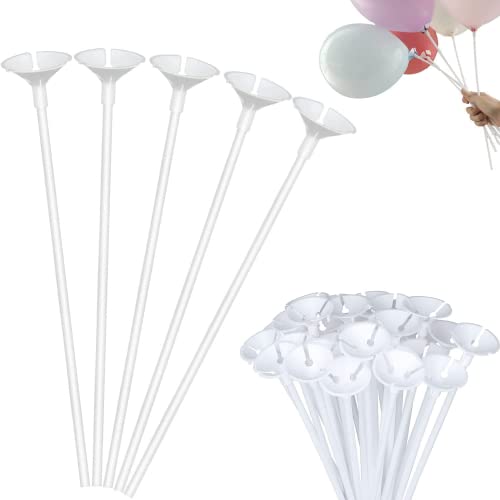 100 Sätze Wiederverwendbar Ballonhalter Set,Luftballon Ständer,Haltbare Ballonhalter,Ballonstangen,Ballonbaum,Ballonstäbe für luftballons,Ballonstäbe Weiß,Stäbe Halter für Balloon,Ballon Stick Halter von Sunshine smile