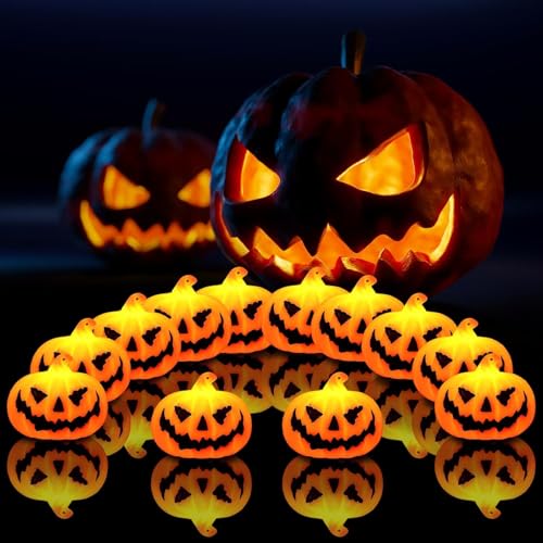 12 Stück Halloween Laternen,Herbstdeko Kürbis mit LED Licht,Halloween Kürbis Lichter,Halloween Deko Kürbis,Kürbis mit Licht,Halloween Dekoration Requisiten,Leuchtende Halloween Kürbislaterne Deko von Sunshine smile