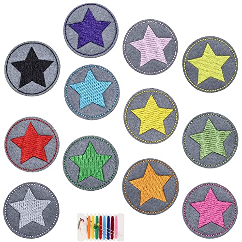 12 aufbügelflicken kinder,aufnäher Kinder Zum Aufbügeln für DIY Patches zum Aufbügeln Applikation Flicken Zum Aufbügeln Patch Sticker Jeans Kleidung Patches,Stern Aufbügler Bügelbild klein rund set von Sunshine smile