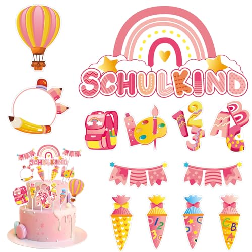 13Pcs Tortendeko Einschulung,Schulanfang Tortendeko,Tortendeko Zur Einschulung, Tortendeko Einschulung Junge,Tortendeko Einschulung Mädchen, Endlich Schulkind 2024 Junge Geschenke Einschulung von Sunshine smile