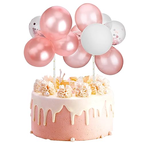 14 Stück Tortendeko Rosegold, Roségoldene Ballonwolken-Kuchendekoration, Latex Konfetti Tortendeko Ballons, Kuchendeko Geburtstag Mädchen, Cake Topper Rose Gold für Geburtstag Torte Dekorationen von Sunshine smile