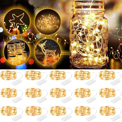 15 Stück LED Mini Lichterkette mit Batterie,DIY kleine Lichterketten,Warmweiß 2M 20 LEDs Micro Kupferdraht Lichter,Mini Lichterketten Batteriebetrieb,LED Lichterkette für Weihnachten Beleuchtung Deko von Sunshine smile