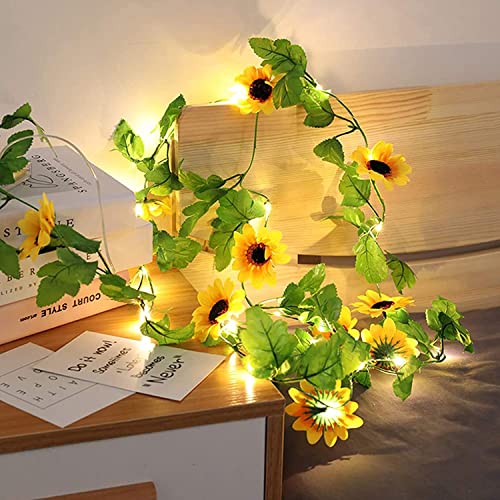 2M Künstliche Sonnenblume Licht,Lichterkette mit Blättern Sonnenblumen,20LED Blume Blatt Girlande,Blatt Girlande Lichterkette,LED Künstliche Sonnenblumen,LED-Lichterkette Batterie Sonnenblume von Sunshine smile