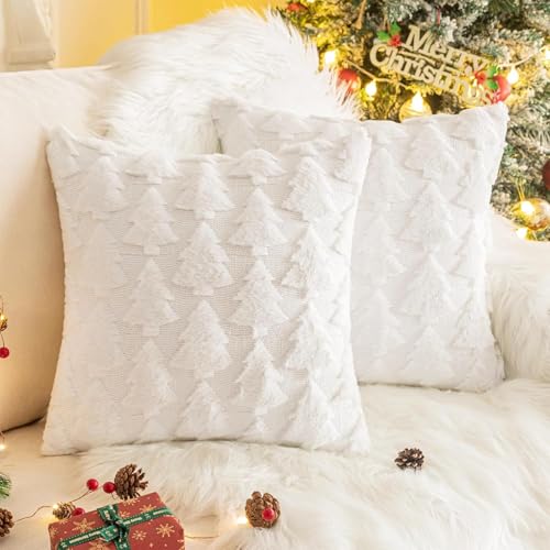 2er Set Wolle Kissenbezüge Weihnachten,Kurzer Wollsamt Dekokissenbezuge,Sofakissen Europäische,Kuschelkissen Flauschig,Plüschkissen Fellkissen,Couchkissen Kissenhülle,Zierkissenbezug für Wohnzimmer von Sunshine smile