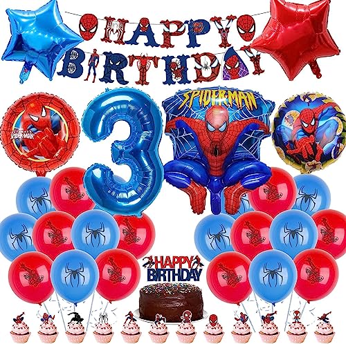 Spiderma Kindergeburtstag Deko,30 Stück Helium Ballons Geburtstag,Mit riesigen 3D-Spiderma-Heldenballons und Zahlenballons,Geburtstagsdeko Für Kinder 3 Jahre von Sunshine smile