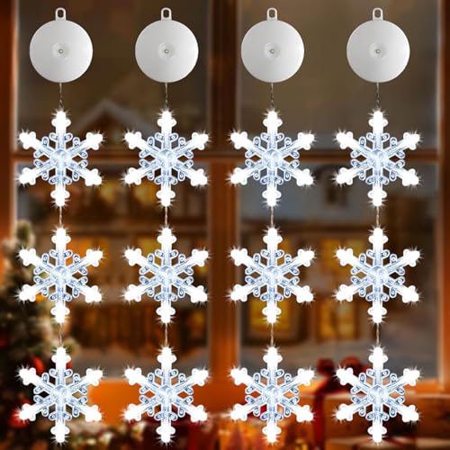 4 Stück Led Fensterdeko Weihnachten,Fensterlicht Weihnachten,Led Stern Fenster,Schneeflocken Fenster Lichter Weihnachten,Fensterlicht Led,Stern Fenster Saugnapf,Fensterdeko Weihnachten Saugnapf von Sunshine smile