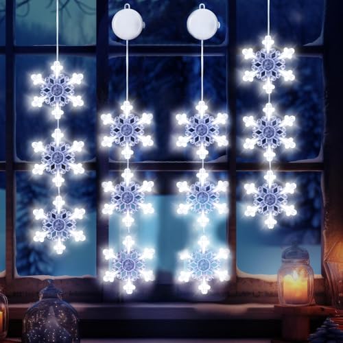 Sunshine smile Weihnachtsbeleuchtung Fenster Innen,4 Stück LED Fensterdeko Weihnachten Beleuchtet,Weihnachtsdeko Fenster Beleuchtet,Fensterlicht Weihnachten,Schneeflocken Fenster Lichter Weihnachten von Sunshine smile