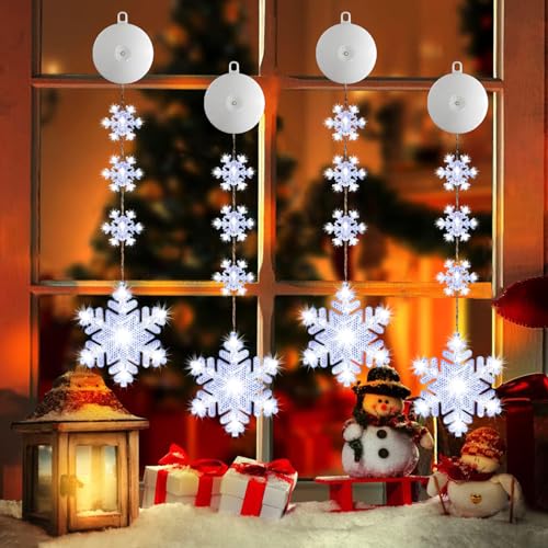 4 Stück Led Fensterdeko Weihnachten,Fensterlicht Weihnachten,Led Stern Fenster,Schneeflocken Fenster Lichter Weihnachten,Fensterlicht Led,Stern Fenster Saugnapf,Fensterdeko Weihnachten Saugnapf von Sunshine smile