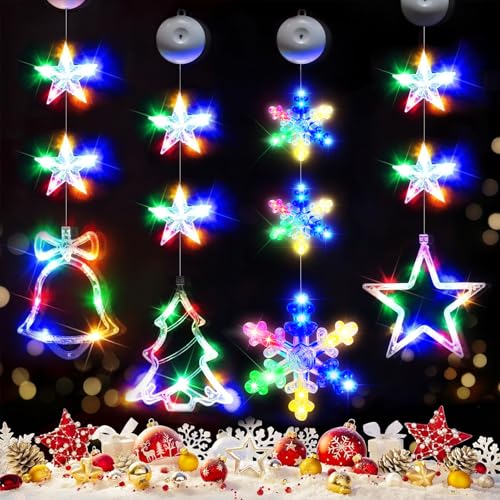 4 Stück Led Fensterdeko Weihnachten,Fensterlicht Weihnachten,Led Stern Fenster,Schneeflocken Fenster Lichter Weihnachten,Fensterlicht Led,Stern Fenster Saugnapf,Fensterdeko Weihnachten Saugnapf von Sunshine smile