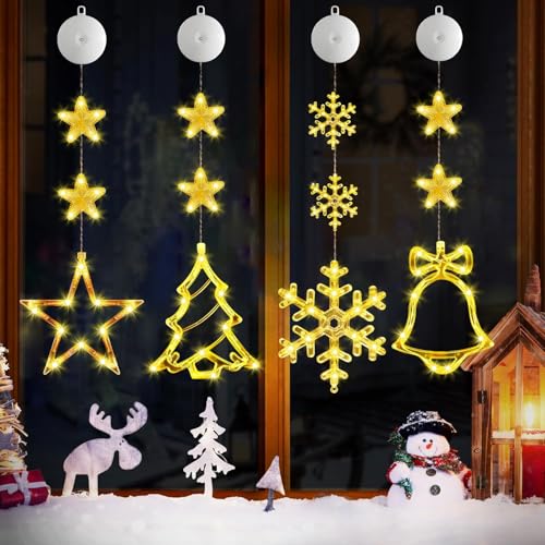 Sunshine smile Weihnachtsbeleuchtung Fenster Innen,4 Stück LED Fensterdeko Weihnachten Beleuchtet,Weihnachtsdeko Fenster Beleuchtet,Fensterlicht Weihnachten,Schneeflocken Fenster Lichter Weihnachten von Sunshine smile