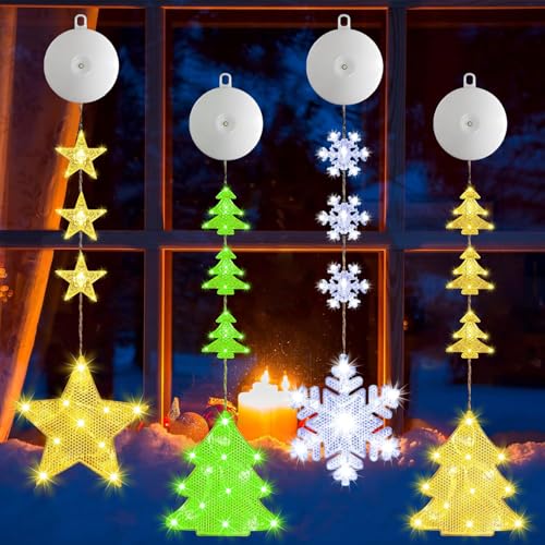 4 Stück Led Fensterdeko Weihnachten,Fensterlicht Weihnachten,Led Stern Fenster,Schneeflocken Fenster Lichter Weihnachten,Fensterlicht Led,Stern Fenster Saugnapf,Fensterdeko Weihnachten Saugnapf von Sunshine smile