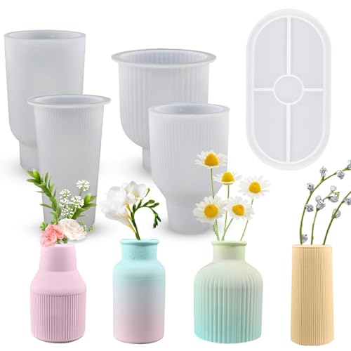 5 Stück Vase Silikonform,Vase Silicone Mould,DIY Vases Resin Formen,Vase Gießformen Silikon,Handgefertigte Silikonform,Epoxidharz Formen Moulds Zur Herstellung von Stifthaltern von Sunshine smile