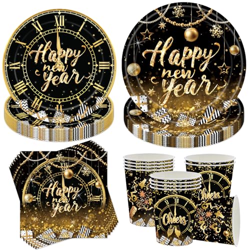 50 Stück Party Geschirr Schwarz Gold,Schwarz Gold Teller und Becher Set,Schwarz Goldene Servietten,Schwarz Gold Geburtstag Party Set,Schwarz Gold Deko Weihnachten,Schwarz Gold Deko Geburtstag von Sunshine smile