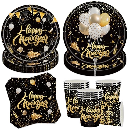 50 Stück Party Geschirr Schwarz Gold,Schwarz Gold Teller und Becher Set,Schwarz Goldene Servietten,Schwarz Gold Geburtstag Party Set,Schwarz Gold Deko Weihnachten,Schwarz Gold Deko Geburtstag von Sunshine smile