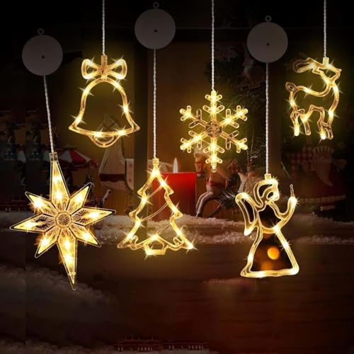 6 Stück Led Fensterdeko Weihnachten,Fensterlicht Weihnachten,Led Stern Fenster,Schneeflocken Fenster Lichter Weihnachten,Fensterlicht Led,Stern Fenster Saugnapf,Fensterdeko Weihnachten Saugnapf von Sunshine smile