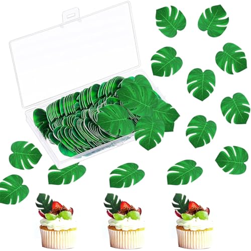 72 Stück Tortendeko Essbar,Dschungel Tortendeko,Oblatenpapier Palmblatt-Kuchen-Deckel,Essbare Tropische Schildkrötenblätter Cupcake Topper,Tropische Palmenblätter für Hawaiianische Party von Sunshine smile