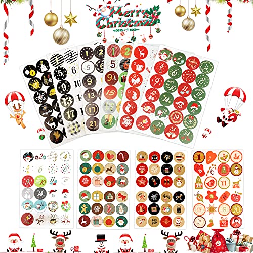 Adventskalender Aufkleber Set,10 x 24 STK,Adventskalender Sticker(Zahlen 1-24),Verschiedene Adventskalender Zahlen Aufkleben,Runde Weihnachtskalender Zahlenaufkleber,Nummer Aufkleber für Geschenke von Sunshine smile