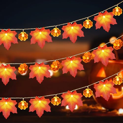 Ahornblätter Lichterketten,3 M 20 LED Halloween Kürbis Lichterketten,Herbst Lichterkette,Herbst Blättergirlande mit LED,Ahornblatt Licht,Batteriebetriebene Lichterkette,Thanksgiving,Innen Herbstdeko von Sunshine smile