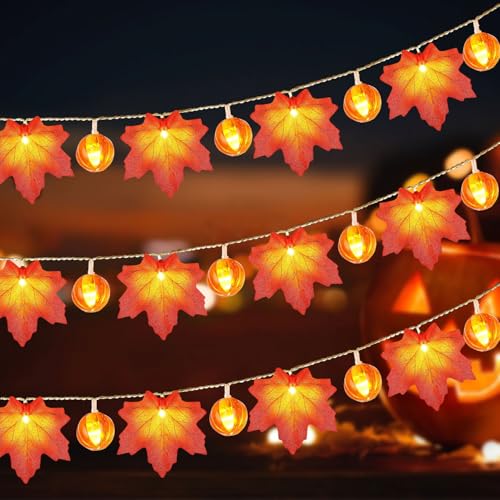 Ahornblätter Lichterketten,3 M 20 LED Halloween Kürbis Lichterketten,Herbst Lichterkette,Herbst Blättergirlande mit LED,Ahornblatt Licht,Batteriebetriebene Lichterkette,Thanksgiving,Innen Herbstdeko von Sunshine smile