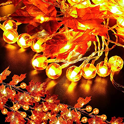 Ahornblätter Lichterketten,6M 40 LED Halloween Kürbis Lichterketten,Herbst Lichterkette,Herbst Blättergirlande mit LED,Ahornblatt Licht,Batteriebetriebene Lichterkette,Thanksgiving,Innen Herbstdeko von Sunshine smile