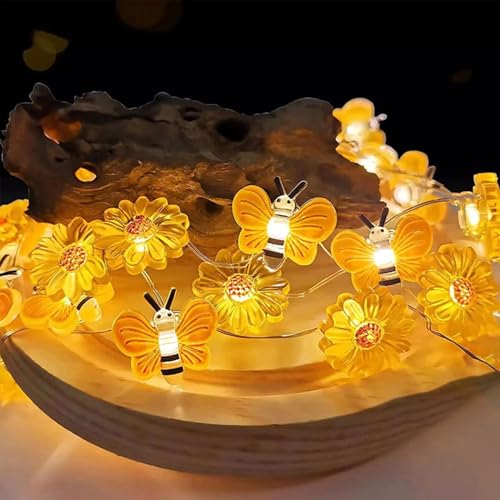 Biene Lichterkette,Blumen Lichterkette,2M 20LED Lichterkette Bienen batterie,LED Lichterkette für Außen Bienen,Blumen Lichterkette Strom,LED Lichterkette für Außen Blumenkasten von Sunshine smile