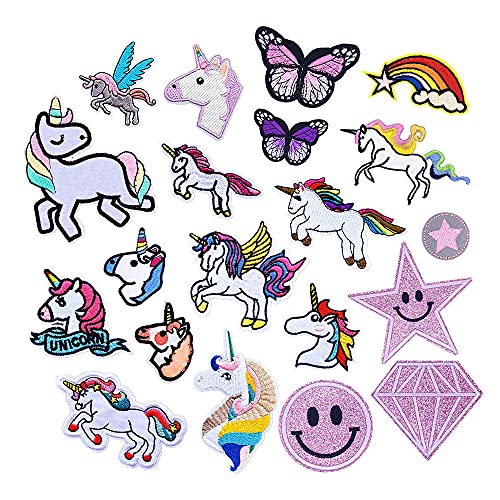 Bügelflicken Kinder, 20 Stück Patches zum Aufbügeln Einhorn Aufnäher Applikation Flicken Zum Aufbügeln für DIY T-Shirt Jeans Kleidung Taschen,Flicken Patches von Sunshine smile