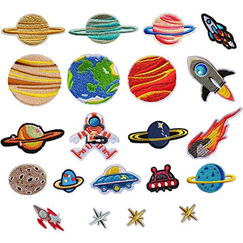 Bügelflicken Kinder, 21 Stück Patches zum Aufbügeln Universum Aufnäher Applikation Flicken Zum Aufbügeln für DIY T-Shirt Jeans Kleidung Taschen,Flicken Patches (Farbmischung-21PCS) von Sunshine smile