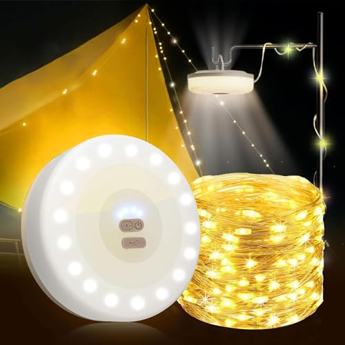 Camping Lichterkette,Camping Lichterkette Aufrollbar,Campinglampe mit 10m led lichterkette,Usb Wiederaufladbare Campinglampe,Wasserdichte Tragbare Verstaubare Lichterkette für Den Außenbereich von Sunshine smile