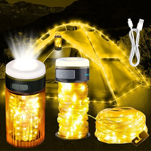 Camping Lichterkette Aufrollbar,10M Tragbare Campinglampe,Wasserdichte Camping-Lichter,LED Lichterkette Aufrollbar,USB-Ladung Camping Lichterkette zum Aufrollen für Outdoor Außen,Garten,Wandern von Sunshine smile