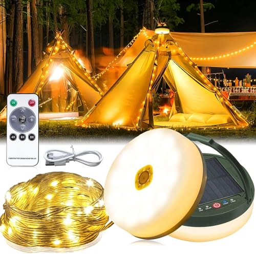 Camping Lichterkette Aufrollbar Solar,Solar Camping Lichterkette Außen,Solar & USB Wasserdichte Lichterkette Aufrollbar 3600mAh,10M 100LED Tragbare Campinglampe für Camping,Garten,Wandern von Sunshine smile