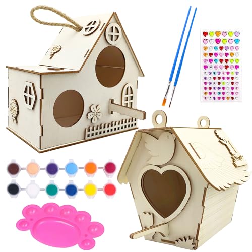 DIY Vogelhaus Bausatz für Kinder,2 Stück Vogelhaus zum Bemalen für Kinder,Holz Vogelhaus Puzzle Machen Set,Vogelhaus zu Bauen und Malen,Vogelhaus Bausatz Kinder Kreative Bastelsets,DIY Birdhouse von Sunshine smile