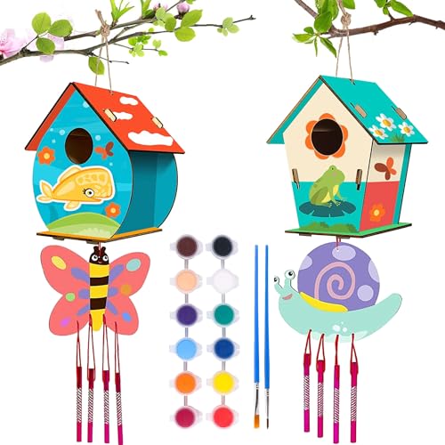 DIY Vogelhaus Bausatz für Kinder,2 Stück Vogelhaus zum Bemalen für Kinder,Holz Vogelhaus Puzzle Machen Set,Vogelhaus zu Bauen und Malen,Vogelhaus Bausatz Kinder Kreative Bastelsets,DIY Birdhouse von Sunshine smile