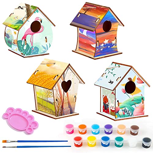 DIY Vogelhaus Bausatz für Kinder,4 Stück Vogelhaus zum Bemalen für Kinder,Holz Vogelhaus Puzzle Machen Set,Vogelhaus zu Bauen und Malen,Vogelhaus Bausatz Kinder Kreative Bastelsets,DIY Birdhouse von Sunshine smile