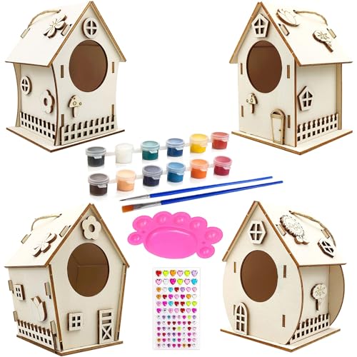 DIY Vogelhaus Bausatz für Kinder,4 Stück Vogelhaus zum Bemalen für Kinder,Holz Vogelhaus Puzzle Machen Set,Vogelhaus zu Bauen und Malen,Vogelhaus Bausatz Kinder Kreative Bastelsets,DIY Birdhouse von Sunshine smile