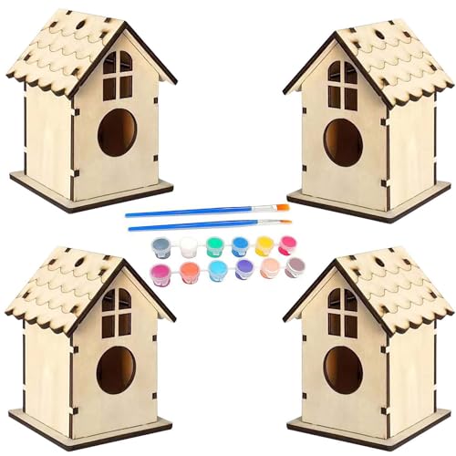 DIY Vogelhaus Bausatz für Kinder,4 Stück Vogelhaus zum Bemalen für Kinder,Holz Vogelhaus Puzzle Machen Set,Vogelhaus zu Bauen und Malen,Vogelhaus Bausatz Kinder Kreative Bastelsets,DIY Birdhouse von Sunshine smile