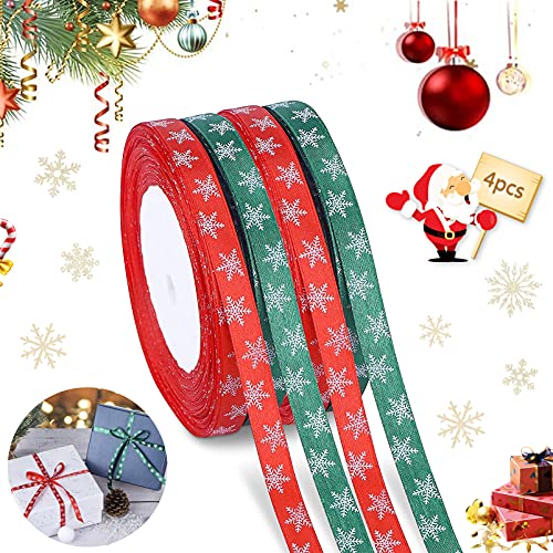 Geschenkband Weihnachten,4 Rollen,100m,Weihnachten Satinband,Geschenkband Dekoband,Weihnachtsbänder,Weihnachten Ripsband,Weihnachten Stoffband,Schleifenband Bänder ​für Weihnachten Dekoration von Sunshine smile