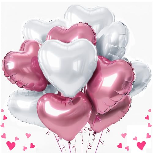 Herz Folienballon Rosa Weiß,12 Stück 18 Zoll Herz Helium Luftballons,Herzballons,Herzluftballons Hochzeit,Herzform Folienluftballon,Dekoration Ballons,Dekoration für Romantische Atmosphäre von Sunshine smile